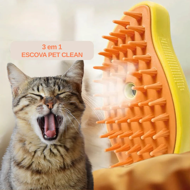 Escova 3 em 1- PetClean, Higiene com Vapor para Cães e Gatos