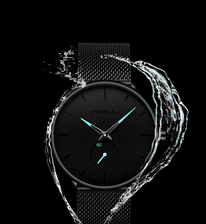 Relógio CRRJU Slim Black - Estilo Elegante com Design Ultra Fino, Movimento Quartzo
